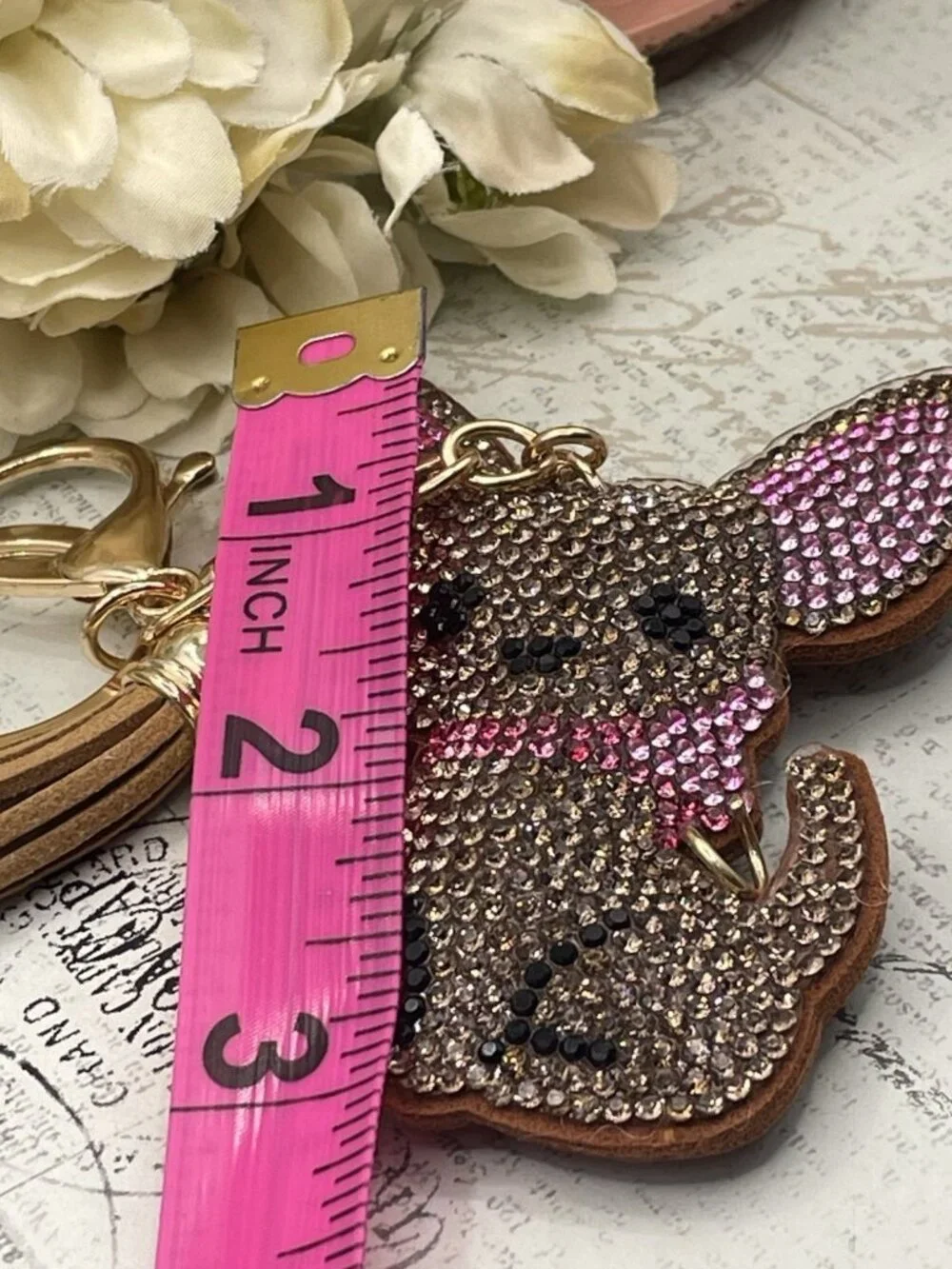 Bling Pink Brown Sparkling Rhinestone Chihuahua Keychain Gold Purse charm Gift